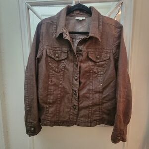 Dress Barn Women's Coated Brown Denim Jacket EUC Western Coastal Cowboy Boho
